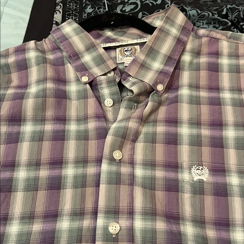 Cinch Men's Purple and Cream Plaid Shirt, very nice design, size XXL